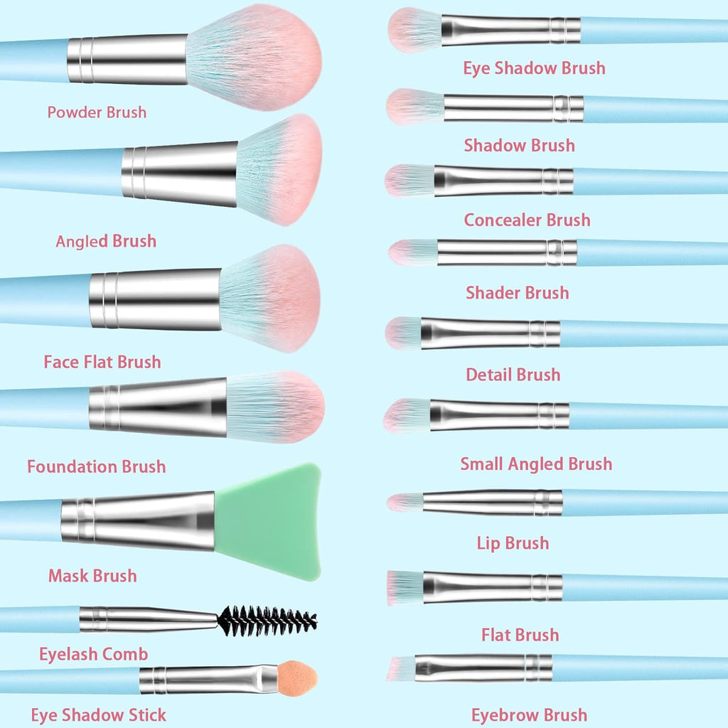 16-Piece Professional Makeup Brush Set with Makeup Sponge - Premium Synthetic Kabuki, Eyebrow, Concealer, and Eyeshadow Brushes in Blue