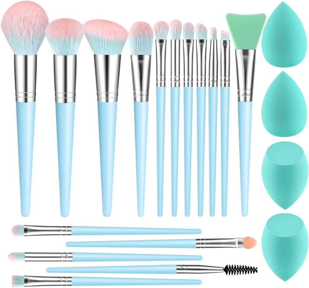 16-Piece Professional Makeup Brush Set with Makeup Sponge - Premium Synthetic Kabuki, Eyebrow, Concealer, and Eyeshadow Brushes in Blue