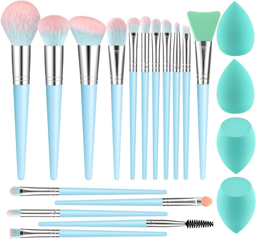 16-Piece Professional Makeup Brush Set with Makeup Sponge - Premium Synthetic Kabuki, Eyebrow, Concealer, and Eyeshadow Brushes in Blue