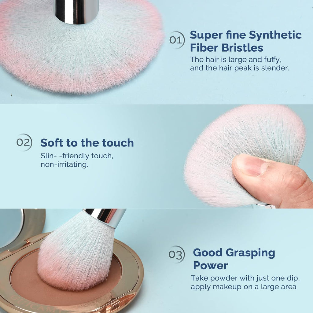 16-Piece Professional Makeup Brush Set with Makeup Sponge - Premium Synthetic Kabuki, Eyebrow, Concealer, and Eyeshadow Brushes in Blue