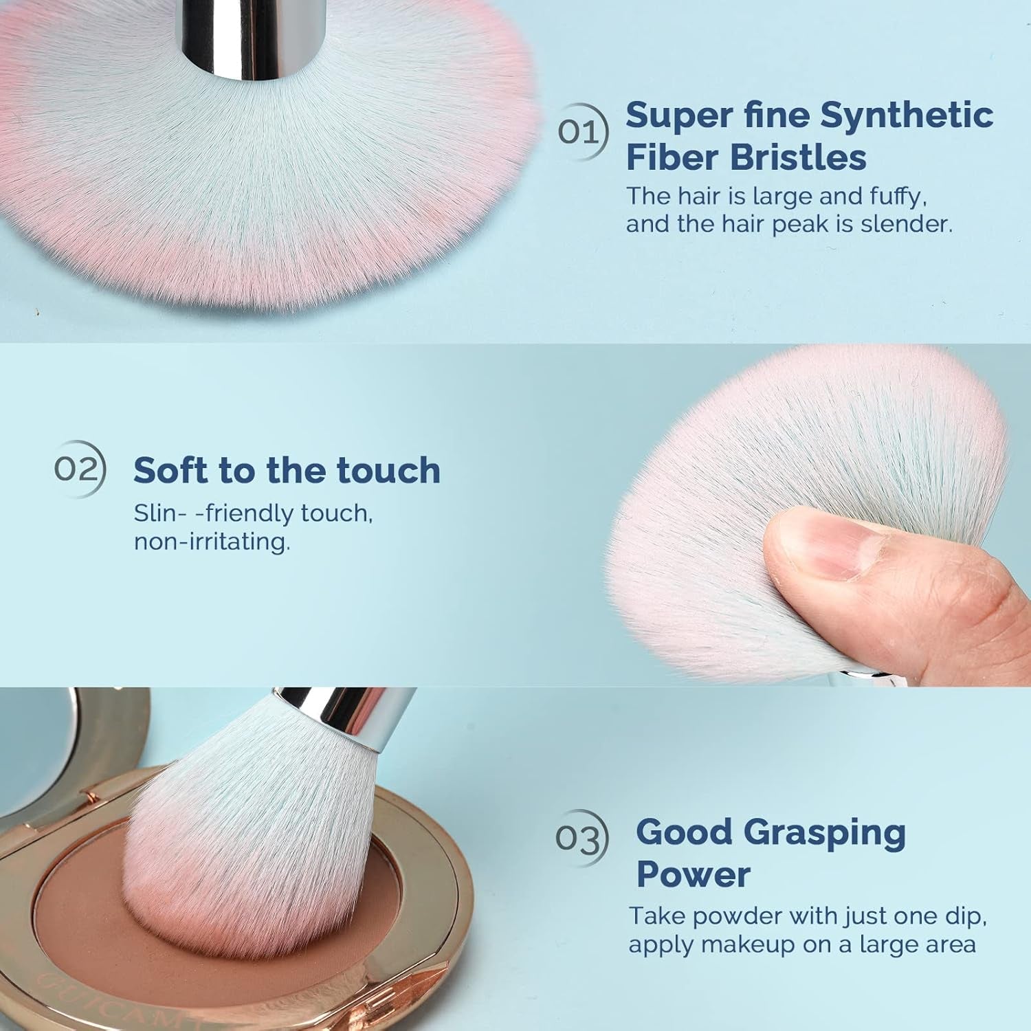 16-Piece Professional Makeup Brush Set with Makeup Sponge - Premium Synthetic Kabuki, Eyebrow, Concealer, and Eyeshadow Brushes in Blue