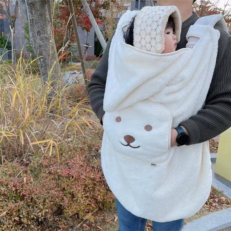 Embroidered Bear Baby Carrier Blanket, Windproof Stroller Warm Blanket, Portable Cover, Suitable for All Seasons