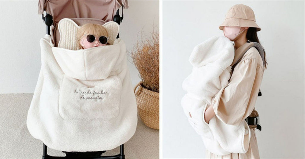 Embroidered Bear Baby Carrier Blanket, Windproof Stroller Warm Blanket, Portable Cover, Suitable for All Seasons