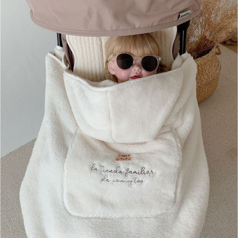 Embroidered Bear Baby Carrier Blanket, Windproof Stroller Warm Blanket, Portable Cover, Suitable for All Seasons