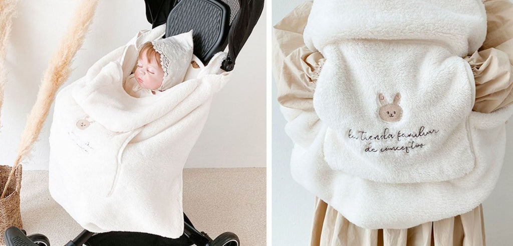 Embroidered Bear Baby Carrier Blanket, Windproof Stroller Warm Blanket, Portable Cover, Suitable for All Seasons