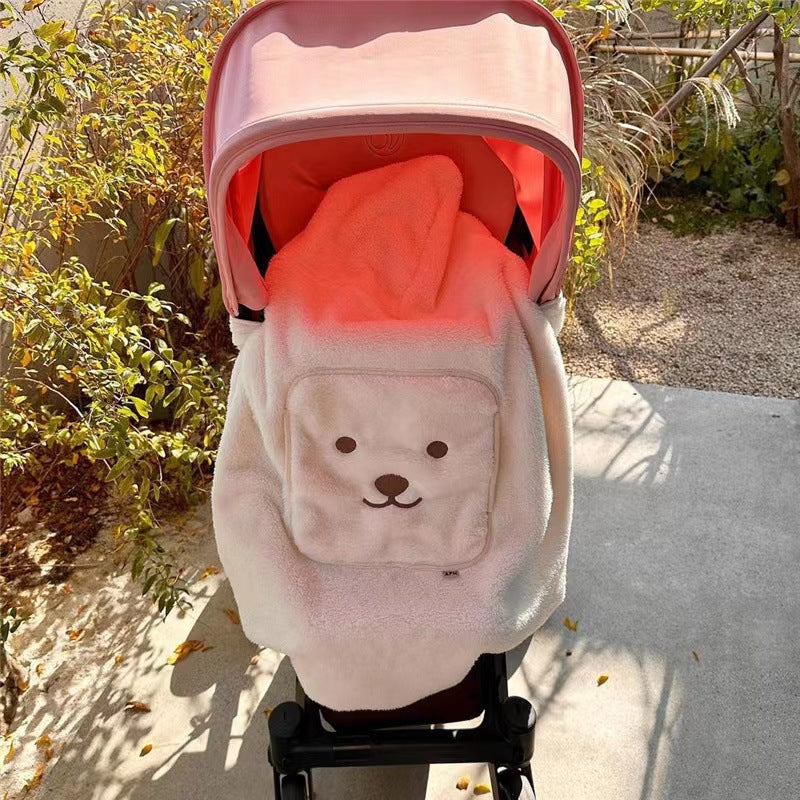 Embroidered Bear Baby Carrier Blanket, Windproof Stroller Warm Blanket, Portable Cover, Suitable for All Seasons