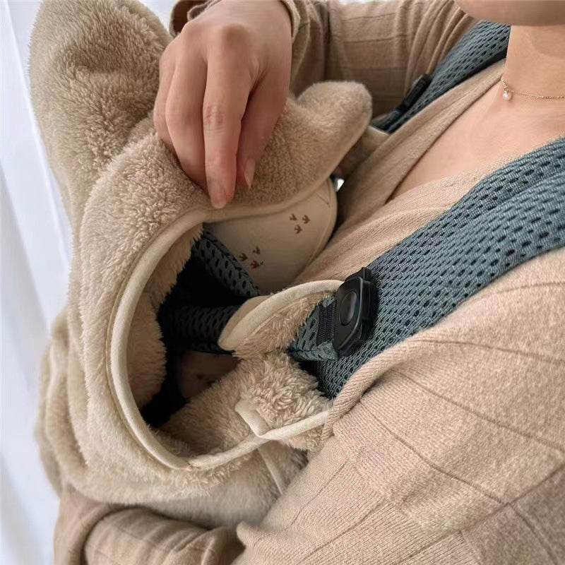 Embroidered Bear Baby Carrier Blanket, Windproof Stroller Warm Blanket, Portable Cover, Suitable for All Seasons