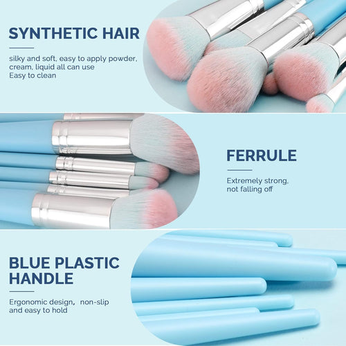 16-Piece Professional Makeup Brush Set with Makeup Sponge - Premium Synthetic Kabuki, Eyebrow, Concealer, and Eyeshadow Brushes in Blue